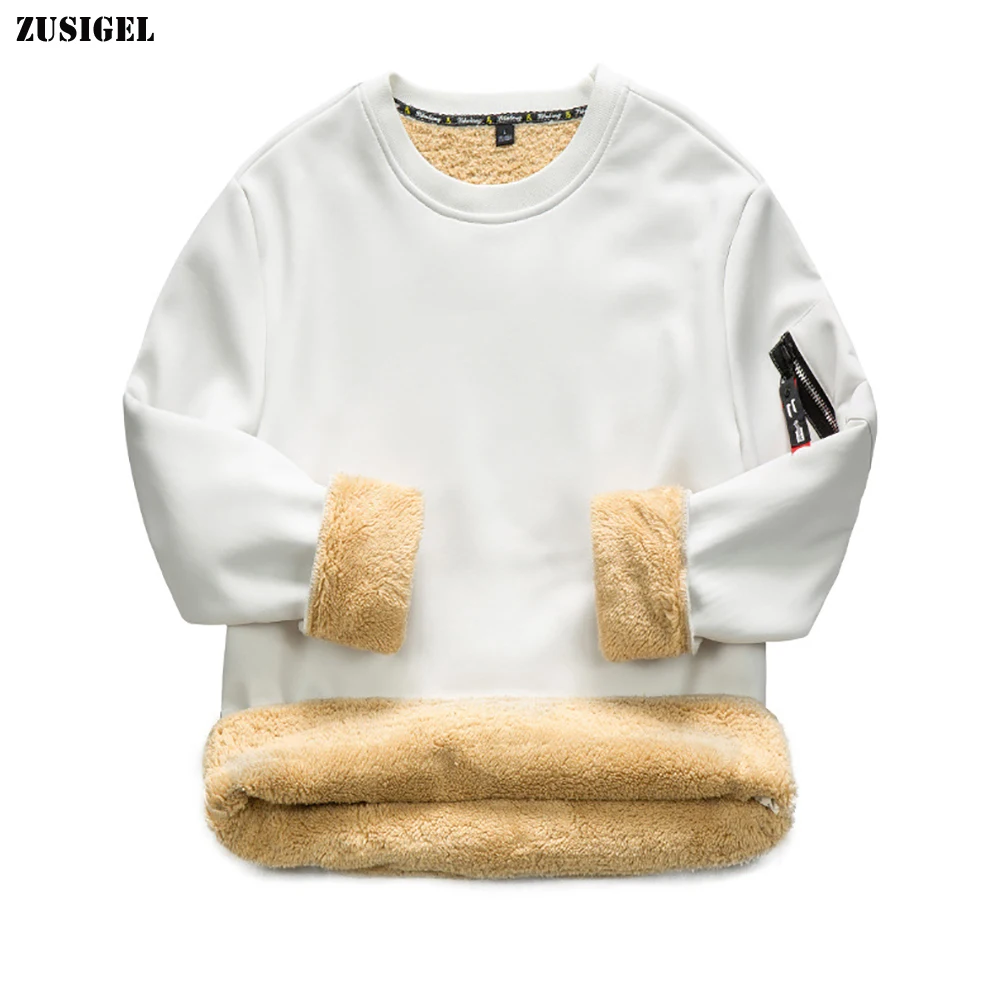 ZUSIGEL, корейский стиль, утолщенная овечья шерсть, кашемир, мужские толстовки с круглым вырезом, Спортивная Свободная Повседневная Толстовка, Мужская одноцветная толстовка на молнии