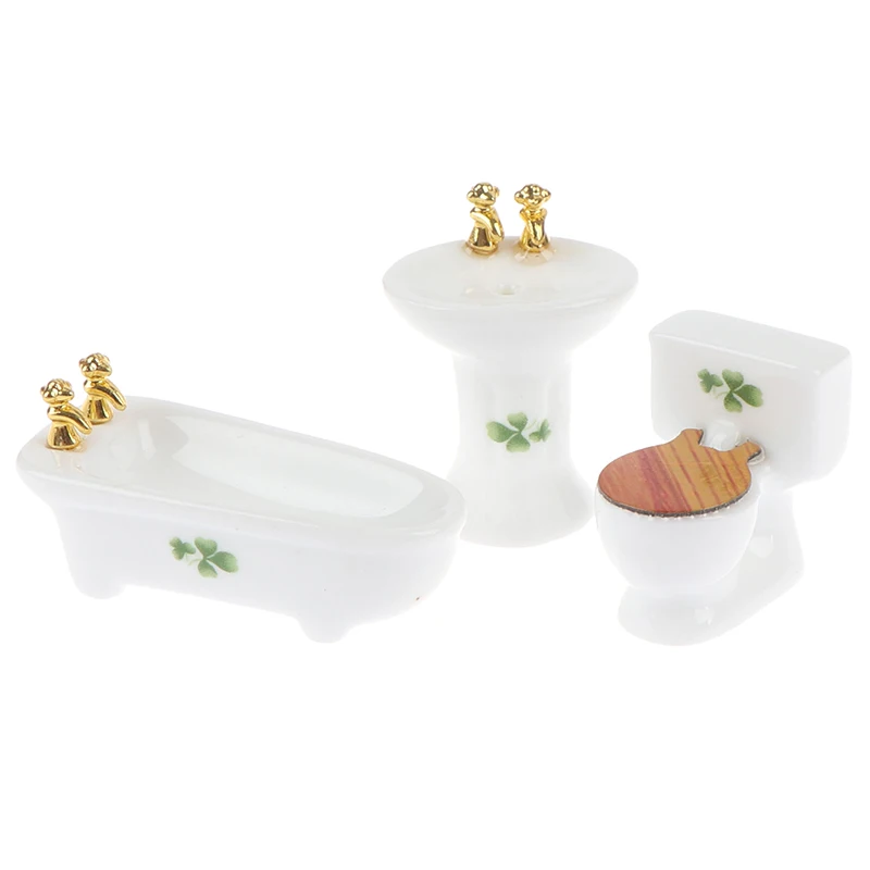 1Set(3pcs) 1/24 Dollhouse Miniature Bathroom Set Ceramic Bathtub Toilet for Dolls House Furniture Play Toy 3Styles