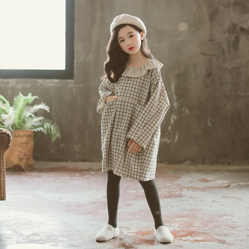 

Girl Plaid Dresses New 2020 Spring Autumn Dress Loose Teen Princess Dress Children Clothes for Kids Cotton for 6 8 10 12 Y