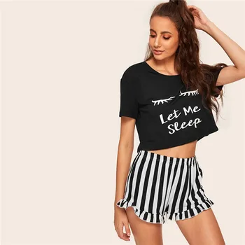 

Pajamas Women'S Short-Sleeved Shorts Suit Casual And Comfortable Ladies 2020 New Striped Printed Pajamas #YL5