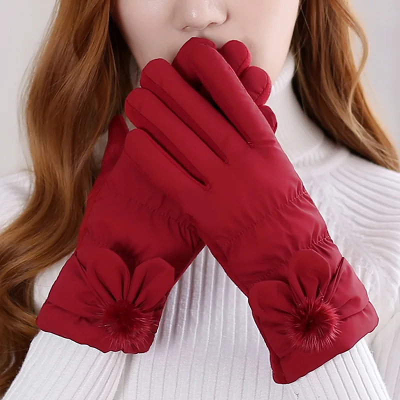Winter plush and thicker warm lady gloves, touch screen cold-proof outdoor riding gloves