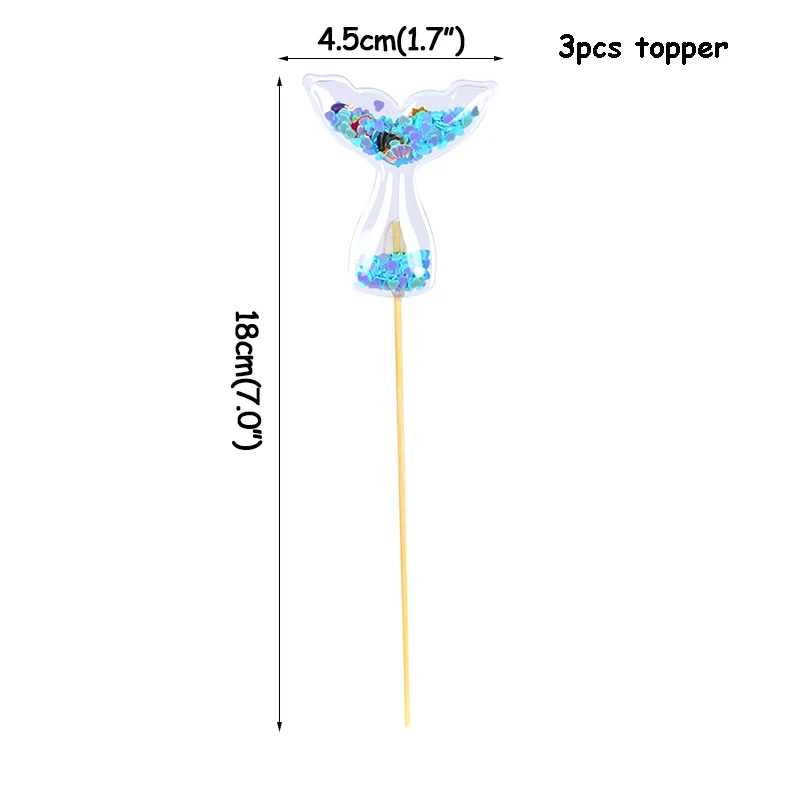 Вечерние украшения в виде русалки радужные столовые приборы для девочек на день рождения праздничные принадлежности в виде ракушки воздушный шар гирлянда детский душ 1st Декор - Цвет: 3pcs cake topper