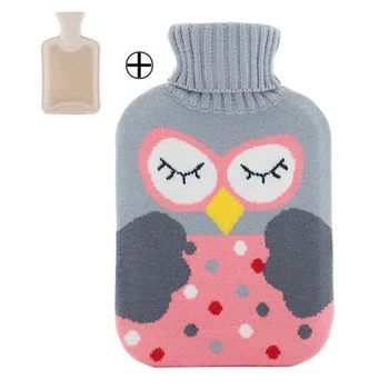 

2 Liter Classic Rubber Hot Water Bottle with Knit Cover Cute Christmas Animal Pattern Hand Warmer for Girl Kid Winter