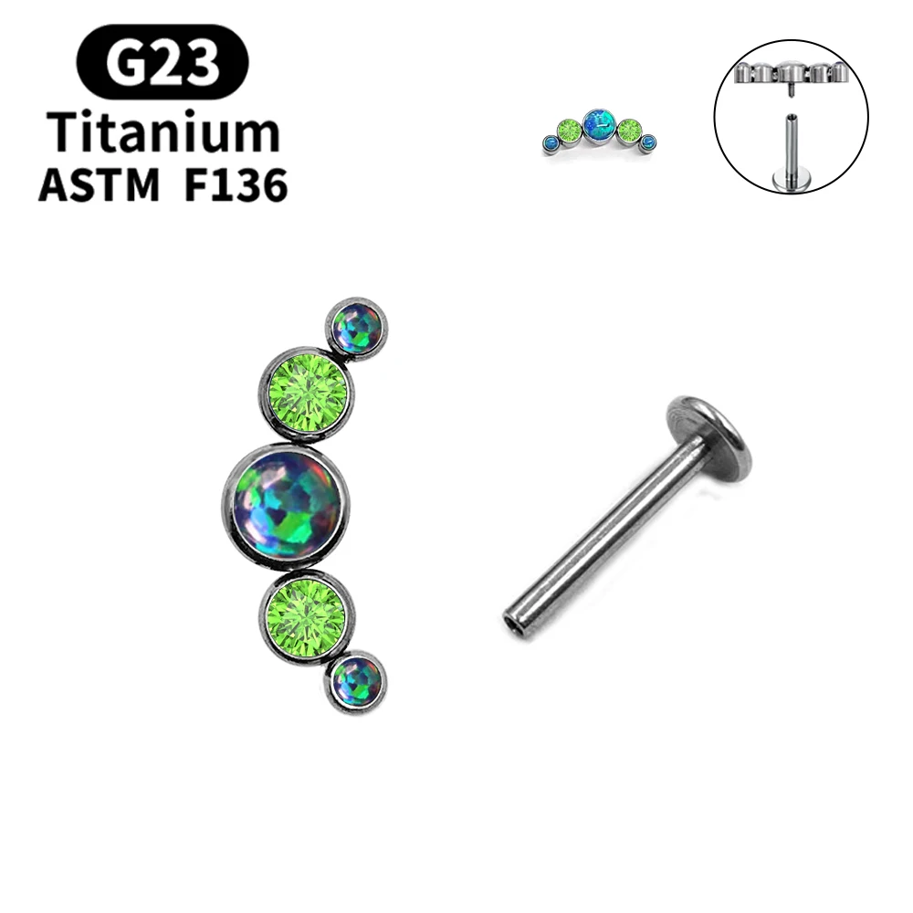 2021 Cute Colorful Opal Earrings G23 F136 Titanium Earrings Lip Piercing Labret Spiral Cartilage Earrings for Girls Holiday Gift 