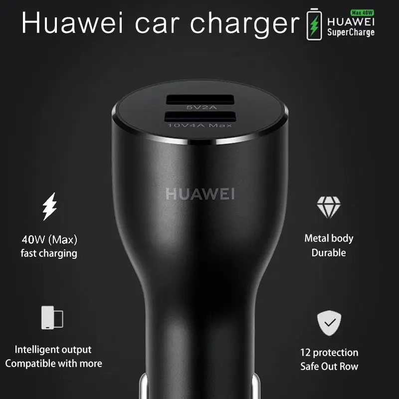 Автомобильное зарядное устройство HUAWEI 2 Supercharge CP37 быстрый адаптер 5A USB C кабель 40 Вт макс 10 в 4A двойной USB Honor 20 V10 P30 Pro P10 P20