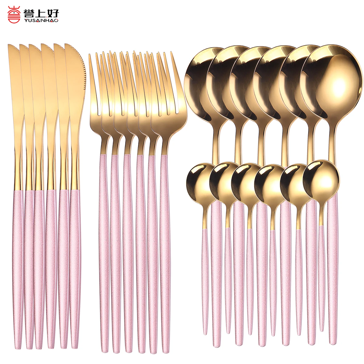 24pcs Upscale Gold Dinnerware Set Stainless Steel Tableware Set Knife Fork Coffee Spoon Flatware Set Dishwasher Safe Cutlery Set