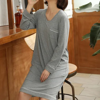 

Nightdress Female Spring and Autumn Nightgowns Modal Long-sleeved Large Size Loose Nighties for Women Soft Home Sleepwear