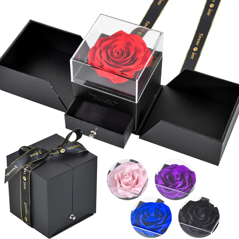 Eternal Rose Preserved Flower Proposal Jewelry Box Earrings Necklace
