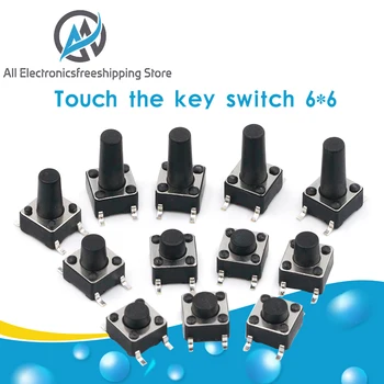

10 models 100pcs 6*6 Tact Switch Tactile Push Button Switch Kit, Height: 4.3MM~13MM DIP 4P micro switch 6x6 Key switch