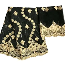 Африканский Базен riche getzner ткань tissu хлопок вышитый Базен riche с тюлем кружевной комплект африканская восковая кружевная ткань V1-561