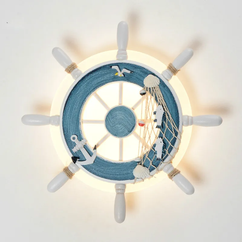 Blue Hinnixy Blue Rudder Shape Night Lights Children Boy Bedroom Ocean Style Decorative Wall Lamp Creative Bedside Lighting Fixtures - Цвет абажура: Blue