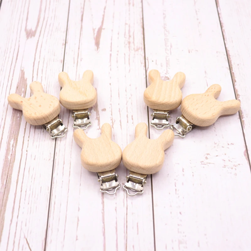 Pacifier Clip Pacifier Chain 5PCS Wooden Rabbit Pacifier Clip Baby Accessories Wooden Animal Pacifier Metal Holder Elephant Baby Teeth
