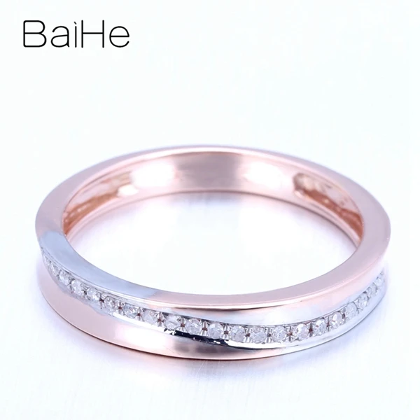 BAIHE Solid 14K розовое золото(AU585) 0.15CT сертифицированное H/SI круглое ограненное натуральными бриллиантами Свадебное женское модное кольцо