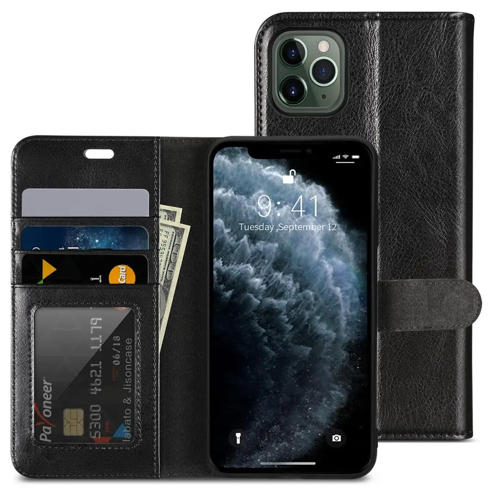 Jisoncase для iPhone 11 Pro Max кожаный флип-чехол с кредитными отделениями Магнитный чехол-бумажник с застежкой для iPhone 11 Pro Max 6,5”
