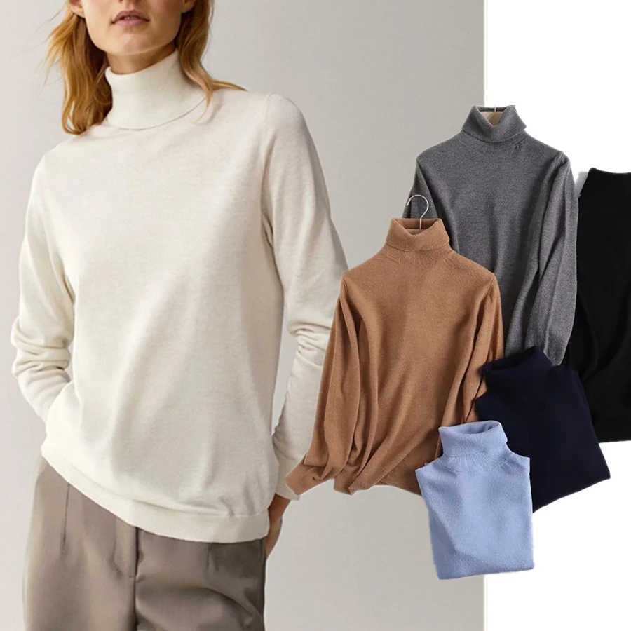 

Jenny&Dave Fashion Warm Pullovers Tops England Winter Sweaters Women Office Lady Solid Simple Wool Turtleneck Sweaters Women