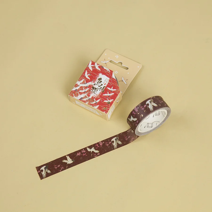 Парчовая серия бронзовая Васи бумажная лента руководство альбом дневник DIY декоративные наклейки - Цвет: Dark Red Crane