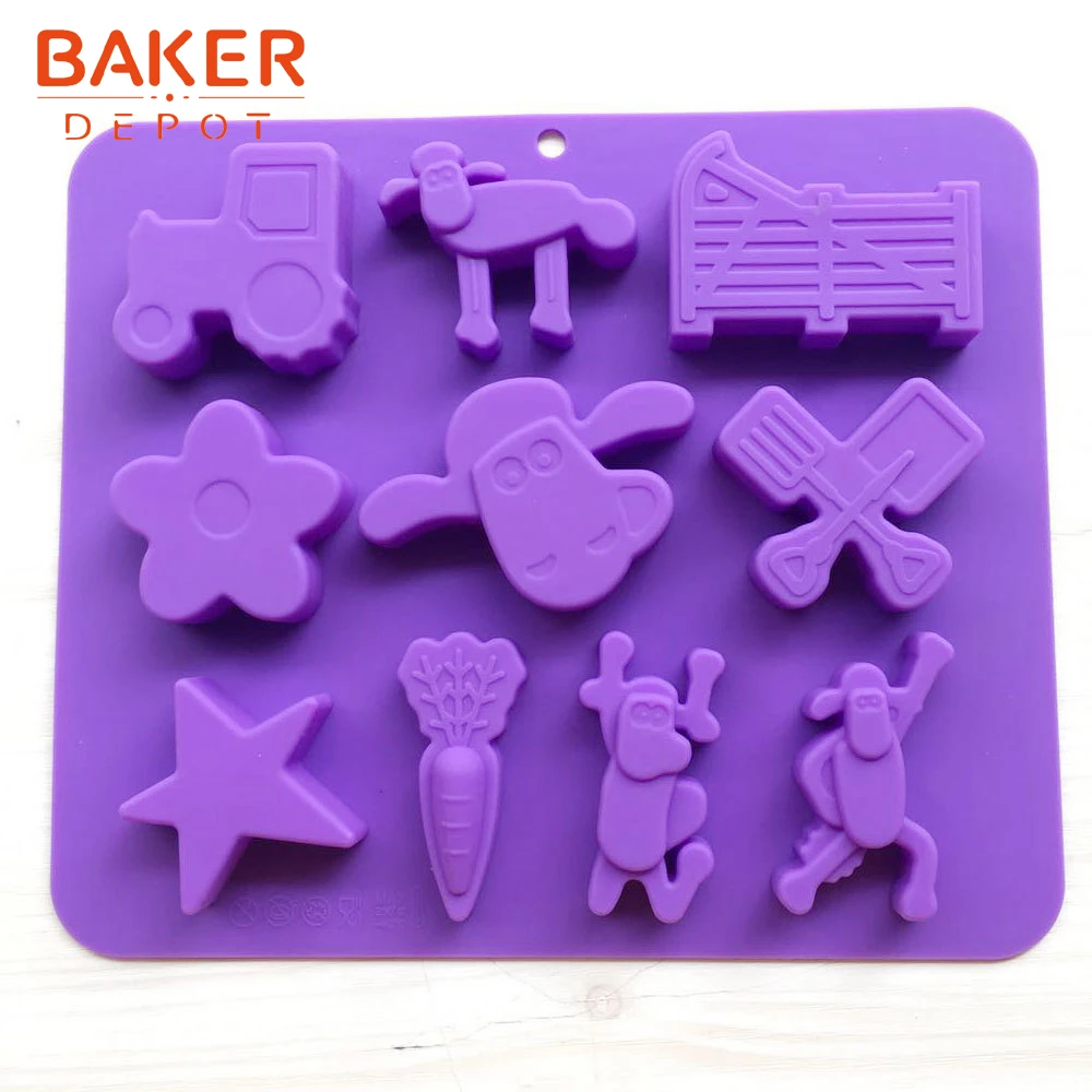 BAKER DEPOT Farm Silicone Chocolate Mold 10 cavity Cookies biscuit cake decoration tool for Children DIY Candy gummy | Дом и сад