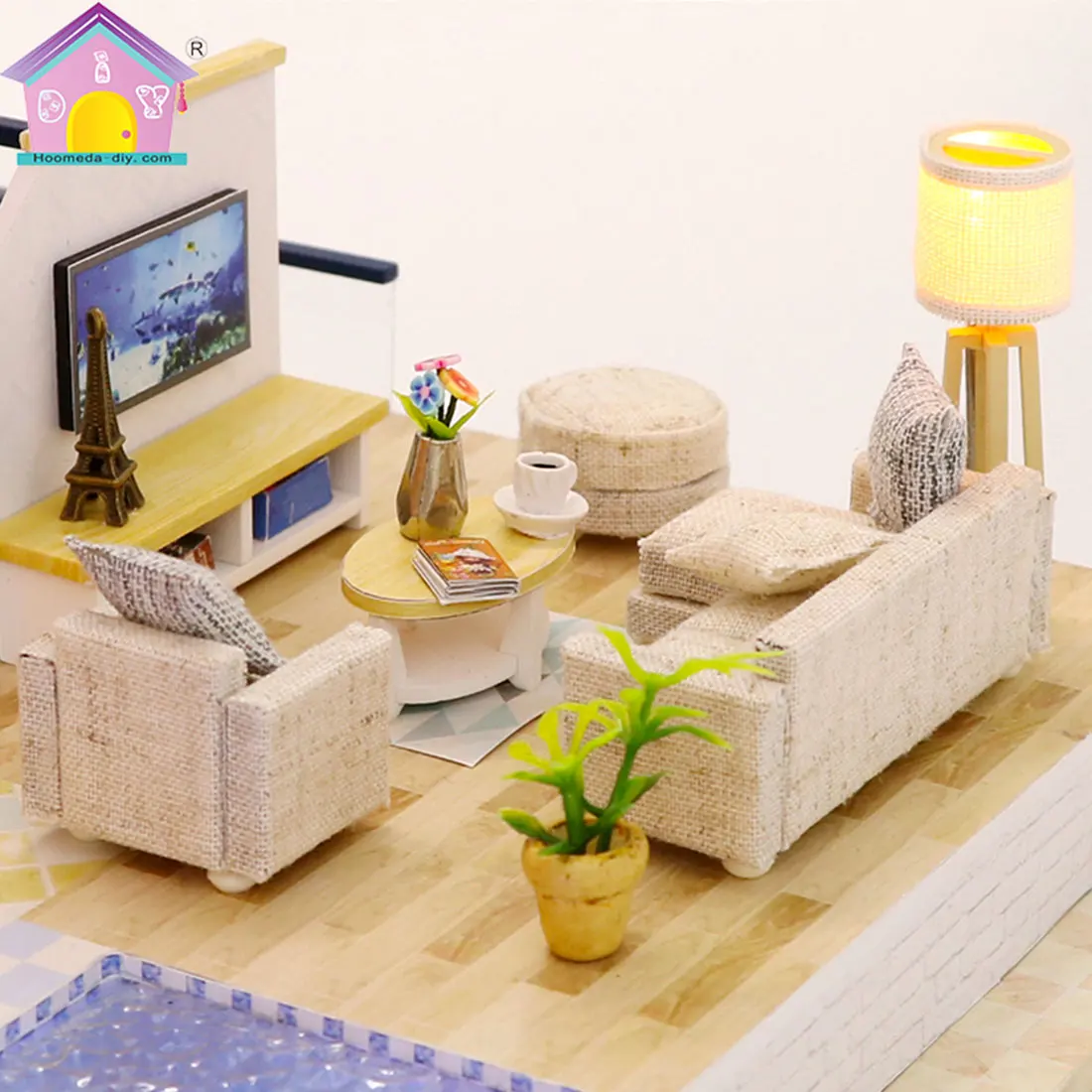 Кукольный дом DIY креативный ручной работы Тема деревянная кабина сборка модель здания игрушка набор с светильник и музыка для ребенка-Племя русалки
