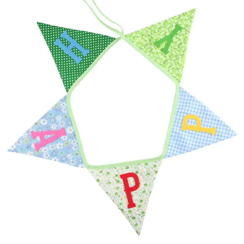 Green Happy Birthday Banner 2.4M Long Double-line Cotton Printed Party Decoration Pennant for Children Kids