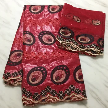 

RED african bazin riche fabric with stones tissu africain 5+2yard jacquard basin getzner brocade Most popular fabric for wedding