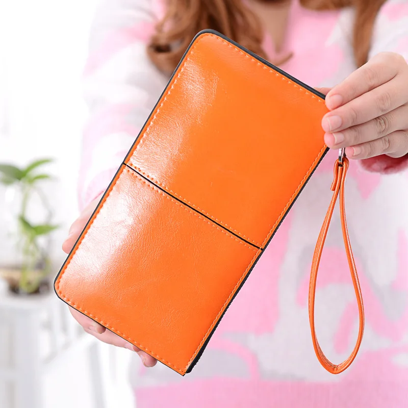

New Women Wallets Long Candy Oil Leather Wallet Fashion Women's Purse Female Purse Clutch Card Holder Zipper Note Compartment PU