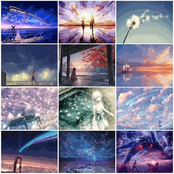 

DIY Oil Painting By Numbers Sky Girl Scenery Coloring By Numbers 40x50CM Landscape Paint Canvas Picture Hand Painted