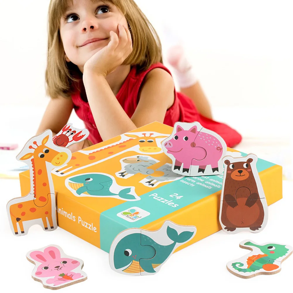Для детей мультфильм образовательная игрушка животные красочные деревянные карты соответствующие игры милые дети подарок на день рождения блоки головоломки слова