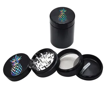 

50mm 4-layer Aluminum Metal Herb Grinder with 1pc Plastic Tobacco Herb Spice Storage Container Jar Pineapple Pattern Smoking Set