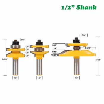 

3PC/set 12MM 1/2" Shank Milling Cutter Ogee Rail & Stile Backcutter Router Bit Panel Raiser For Woodworking Tenon Tool MC03083