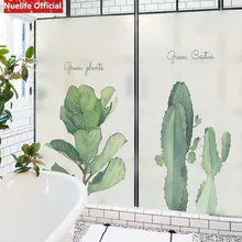 Нордическое зеленое растение окно электростатическое матовое стекло наклейки ванная комната дверь и окно цветок стеклянная пленка непрозрачная пленка