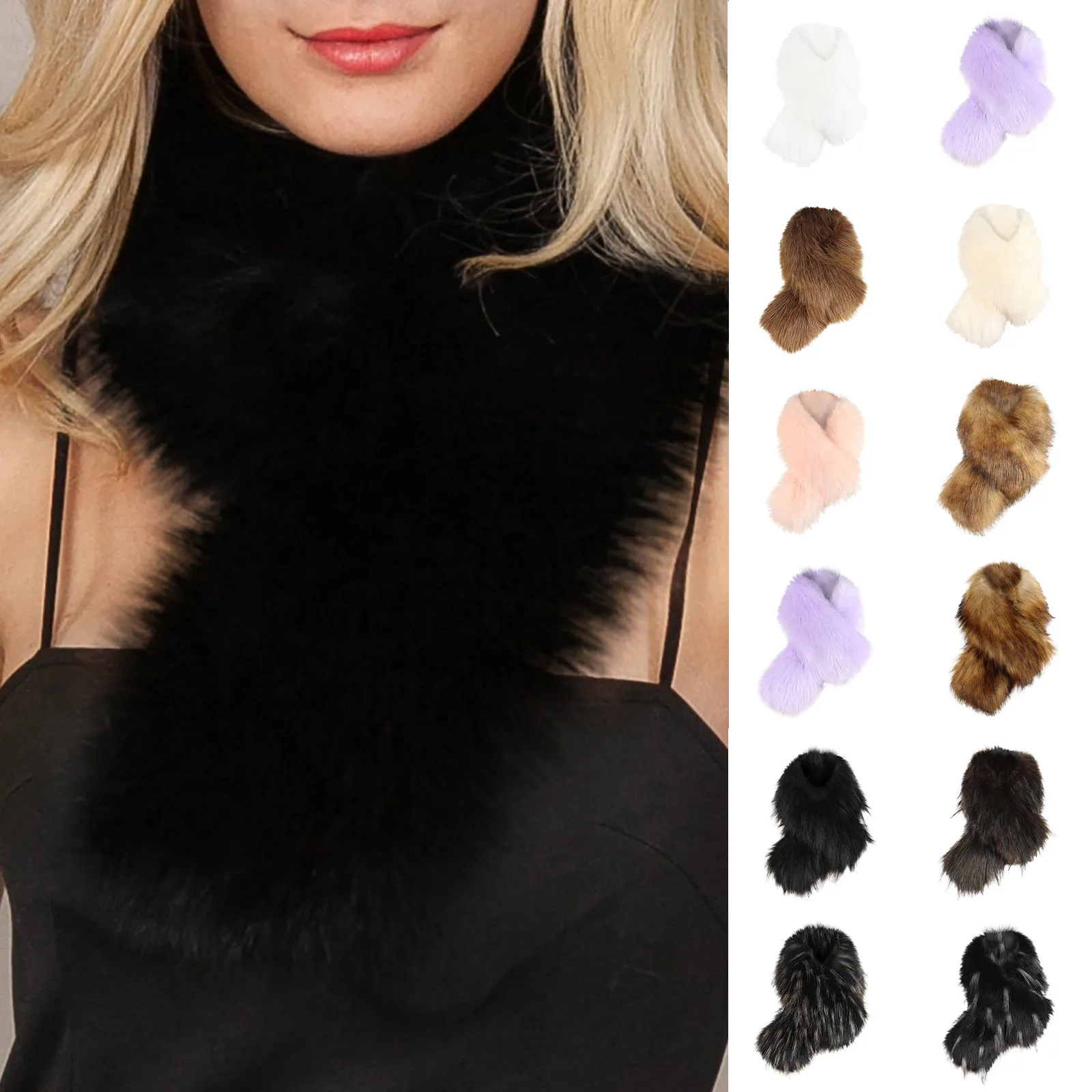Faux Fur Collar Scarf Women Hood Thick Collar For Women Detachable Soft