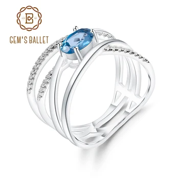 

GEM'S BALLET 925 Sterling Silver Criss-Cross Finger Ring For Women 0.95Ct Natural London Blue Topaz Birthstone Ring Fine Jewelry