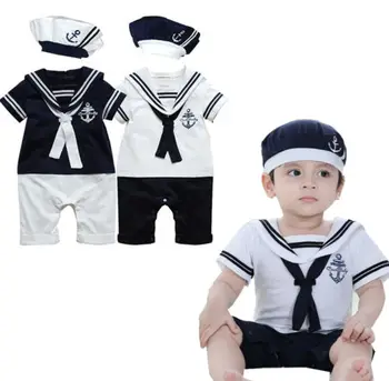 

Newborn Toddler Baby Boy Sailor Playsuit Toddler Outfit Set Romper Clothes+Hat