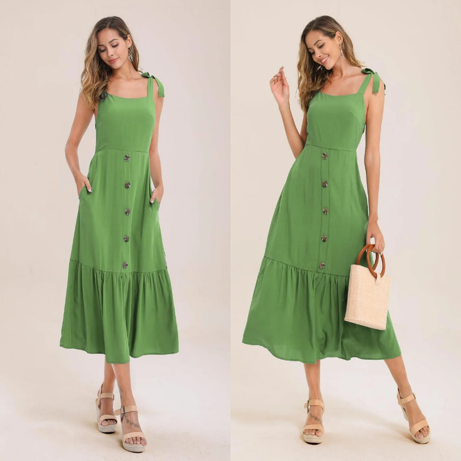 Boho сексуальное женское платье с открытой спиной, Модное Элегантное макси платье для вечеринки, женское летнее платье, корейское облегающее длинное платье на шнуровке Vestidos - Цвет: Green
