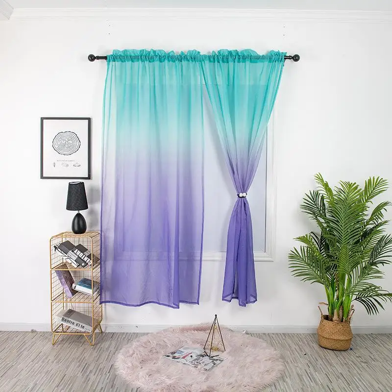 

2pc/Set Modern Window Treatments Voile Curtain W1M*2M/2.7M Nordic Gradient Curtain Window Tulle Curtains For Living Room Kitchen