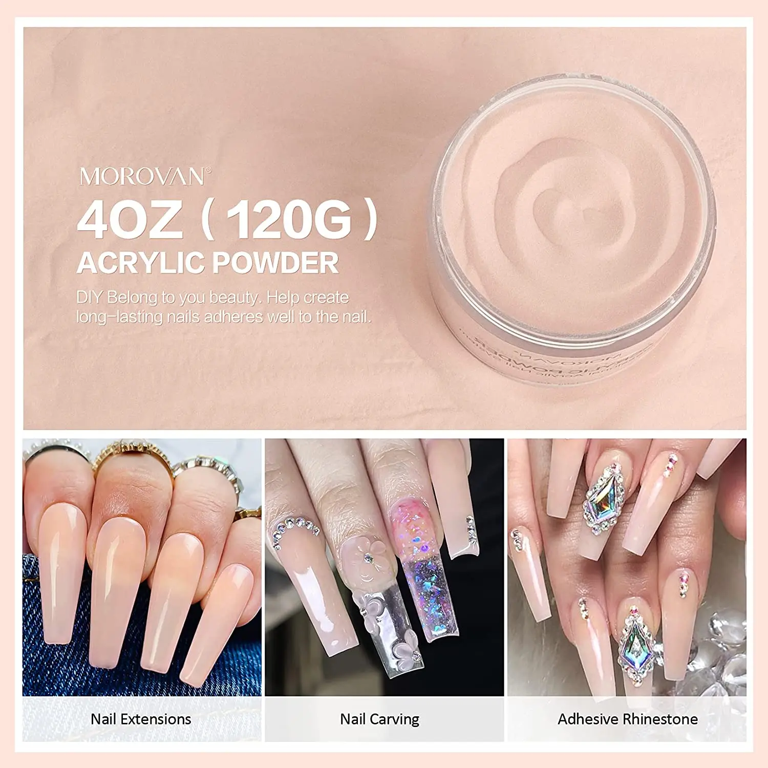 120g Nude Pink Acrylic Powder Professional Acrylic Nail Powder Polymer for Nail Extension Carving Nails DIY Art 4oz