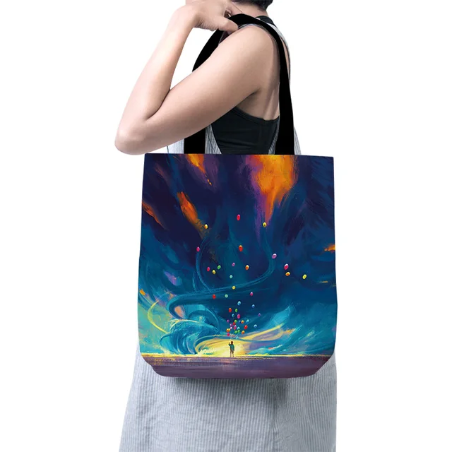 Cartoon Little Prince Women Canvas Shopper Bag with Handle Funny Eco Foldable Reusable Tote Bag Book Key Phone Shopping Bag style1