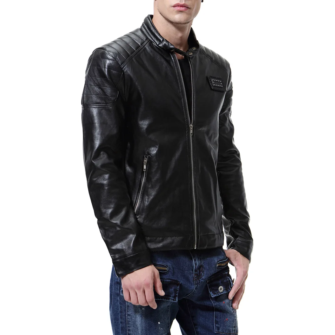 

2018 Autumn Foreign Trade New Style Occident Fashion Sportsman Locomotive Leather Coat Washing Slim Fit Leather Jacket Coat D018
