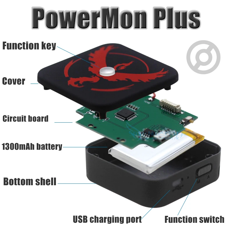 Bluetooth Powermon для Pokemon Go Plus, регулируемая Автоматическая игра, аксессуары для PokemonGO Plus с перезаряжаемой батареей 1300 м