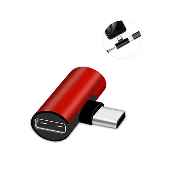 Для huawei P30 Xiaomi Mi 8 6 samsung S10 Plus 2 в 1 type C до 3,5 мм Aux Jack зарядка аудио адаптер зарядка прослушивания сплиттер - Цвет: Красный