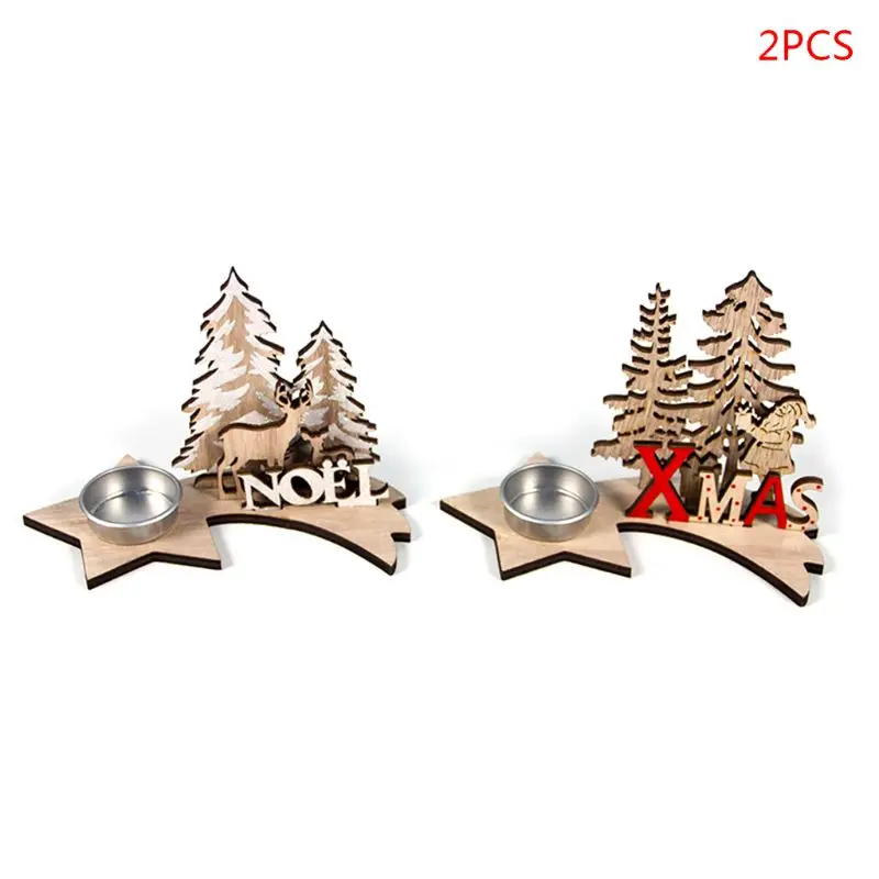 Us 323 23 Di Sconto2 Pzset Di Natale Albero Di Natale Babbo Natale Candeliere Tea Luce Supporto Di Candela Di Legno Fai Da Te A Casa Del Partito