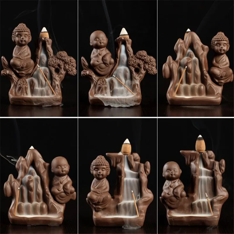

Buddha Backflow Incense Burner Ceramic Waterfall Censer Incense Cones Holder Zen Home Decor Tabletop Landscape
