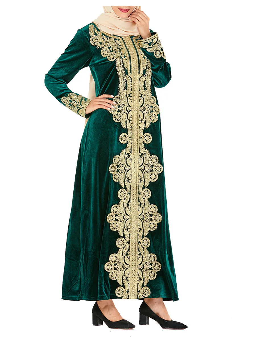 Новинка мусульманское платье хиджаб Abayas 2019 г. с вышивкой из золотистой проволоки