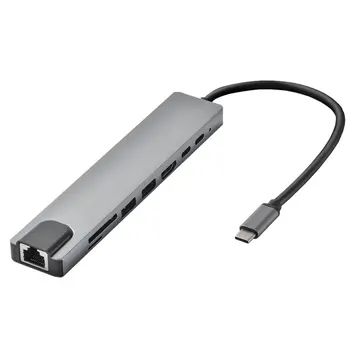 

1 Pcs 8In1 Usb-C 3.1 To Type-C Usb 3.0 Hub Hdmi Rj45 Ethernet Micro Security Digital Card Tf Otg Adapter