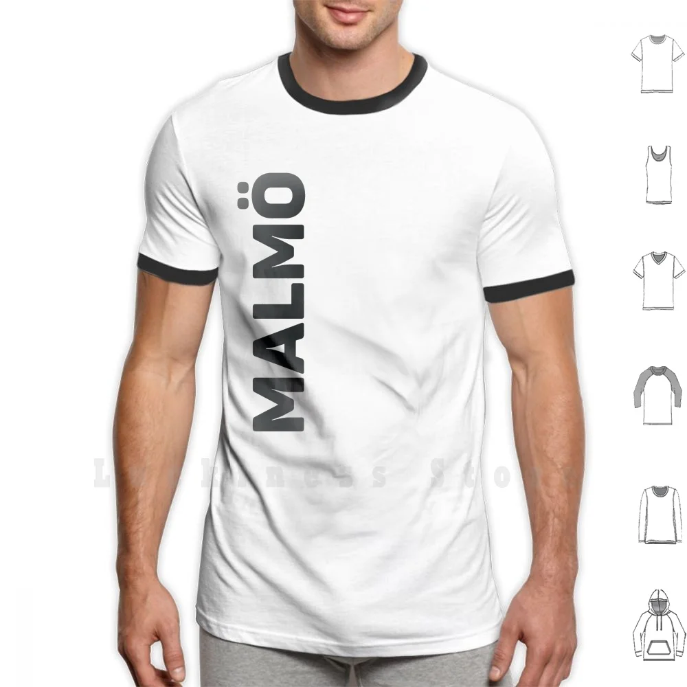 Malm? Maglietta Uomo Cotone Cotone S - 6Xl Malm? Svezia Viaggiare Malm? Malm Di Testo Verticale? Testo Laterale Malm? Testo Nero
