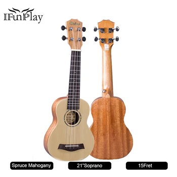 

21" Soprano 15 Fret Spruce Mahogany Ukulele 4 String Rosewood Fingerboard Hawaiian UK Guitar