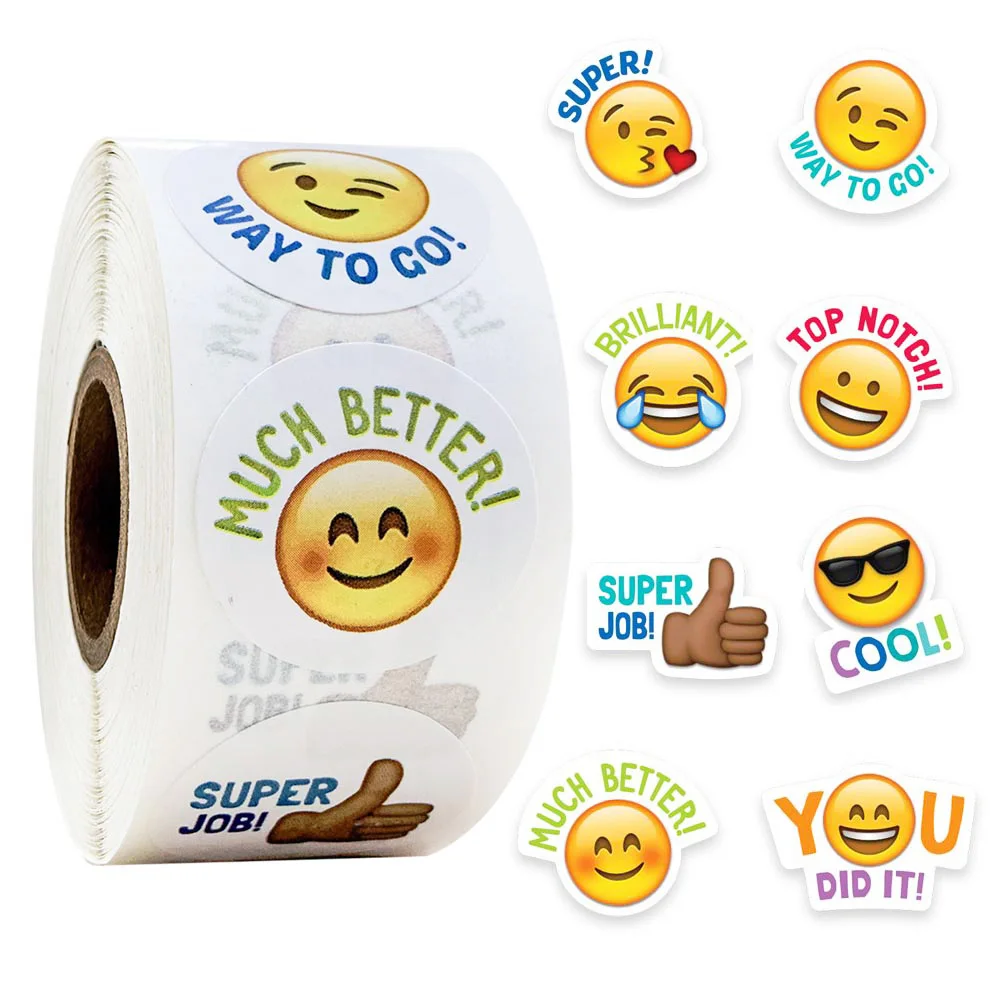 8 style pattern 500pcs/roll cute stickers journal scrapbooking smiley face “good job” teacher reward sticker for student stationery supply - Цвет: 8 style pattern