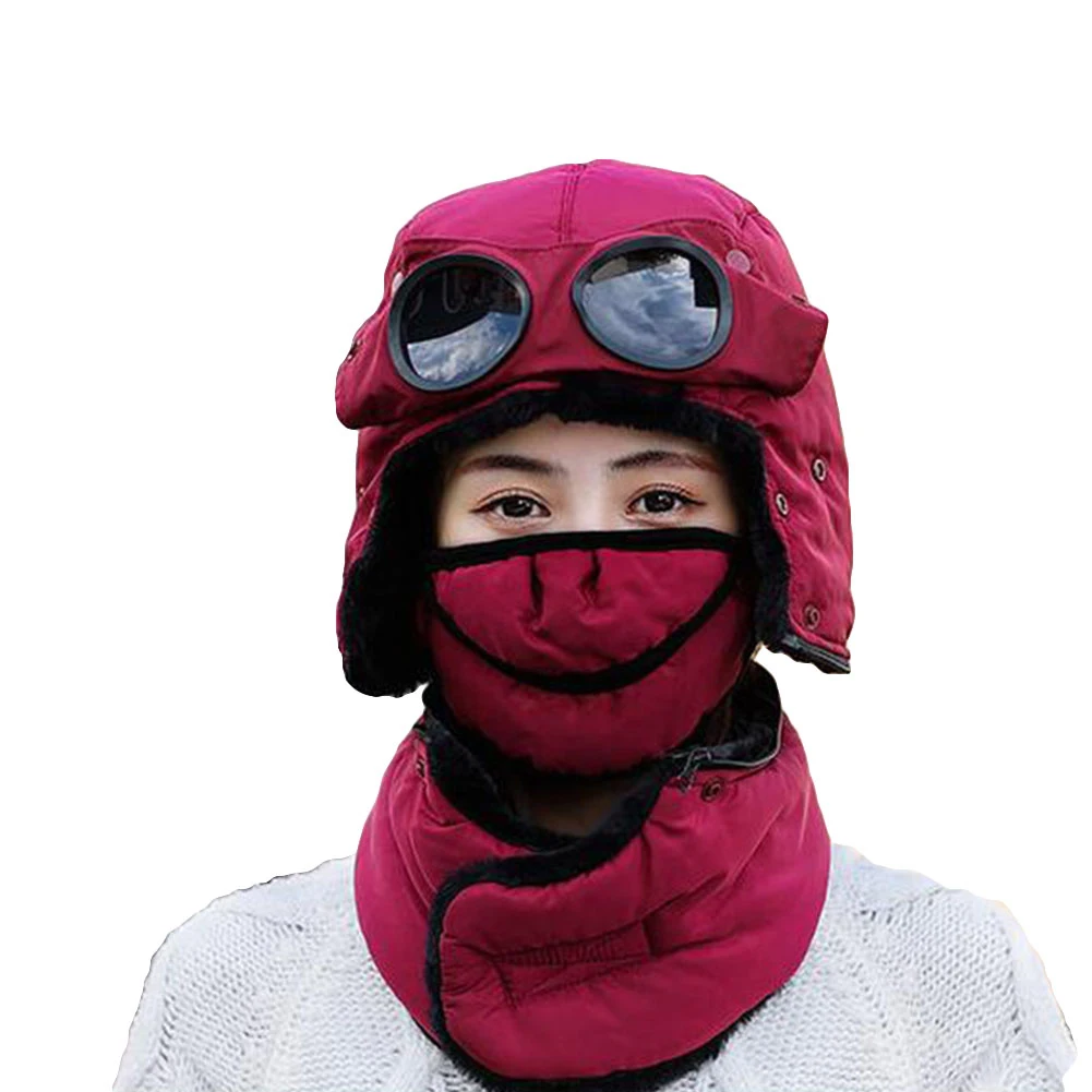 Winter Unisex Warm Faux Fur Snow Hat Cap Earflap Face Mask Glasses Scarf Set Outdoor Windproof warm Clothing Decor Accessory