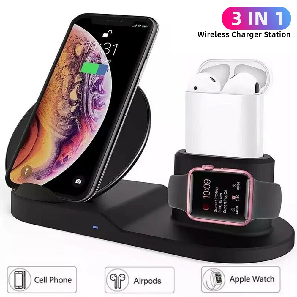 Быстрая зарядка 3 0 в 1 Быстрое беспроводное зарядное устройство QI для Apple X XS Max 8 Plus