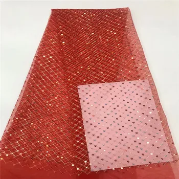 

African Lace Fabric gold High Quality Lace with sequins/ red Nigerian Lace Fabrics French Tulle 3d Lace Fabric for Women Dress